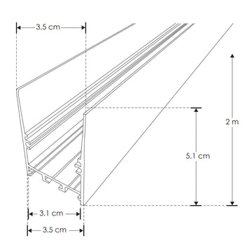 Kit de perfil large de bajo deslumbramiento con difusor remetido con ceja ILUPA3551NUGRCKI -L:2m A:4.5cm Al:5.1cm- para tira LED, incluye difusor negro traslucido, 2 tapas laterales y 2 resortes sujeción de iLumileds