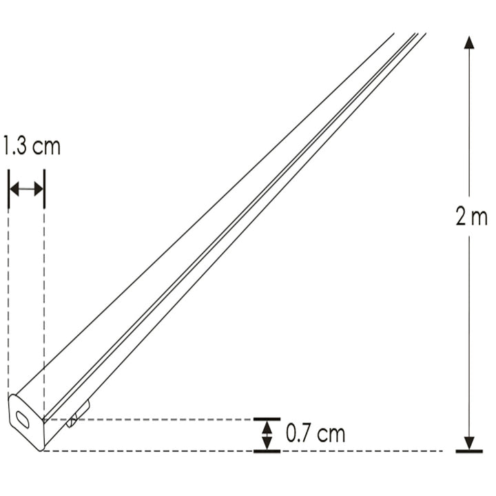 Kit perfil aluminio delgado ILUPA525KIT. -L:2m A:1.3cm Al:0.7cm- incluye difusor acrílico, 2 tapas laterales y 2 grapas de sujeción