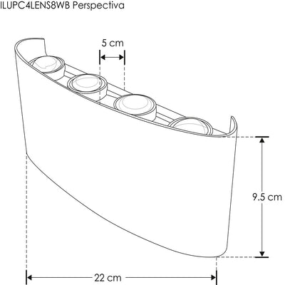 Luminario de muro exterior cuatro salidas simétricas directa / indirecta 8W de iLumileds