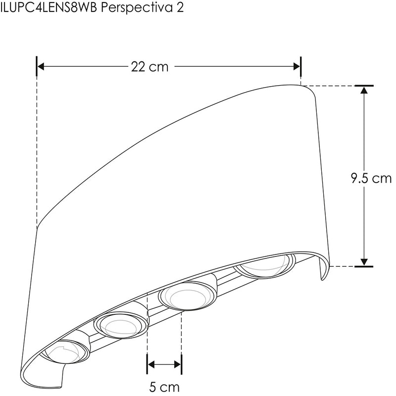 Luminario de muro exterior cuatro salidas simétricas directa / indirecta 8W de iLumileds