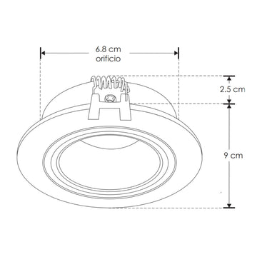 Difusor redondo dirigible semiprofundo para lámpara tipo dicroica MR16 fabricado en policarbonato incluye base GU5.3 de iLumileds