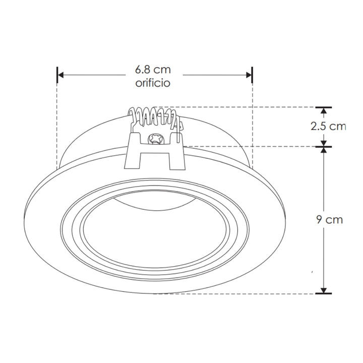 Difusor redondo dirigible semiprofundo para lámpara tipo dicroica MR16 fabricado en policarbonato incluye base GU5.3 de iLumileds
