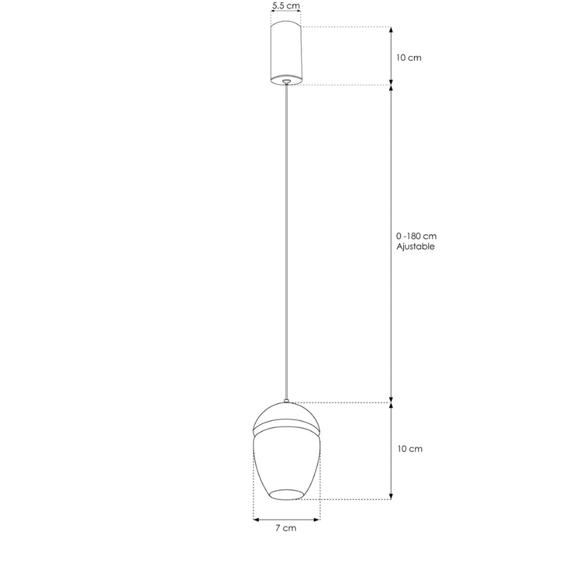 Ovoide de luz acabado negro para suspender 5W 24° luz cálida (3000K), suspensión ajustable 0-185cm de línea Europea iLumileds