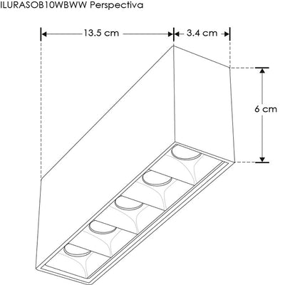 Downlight sobreponer Rectangular Puntual cinco cuerpos ópticos 10W 30° CRI:90 de iLumileds