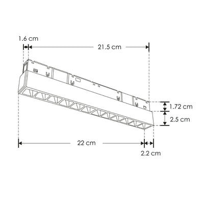Luminario tipo rectangular puntual 12W 24° 12 cuerpos ópticos 48V cambio de color de luz vía app de cálido a frío - 2700K - 4100K - 5500K, para riel magnético de iLumileds