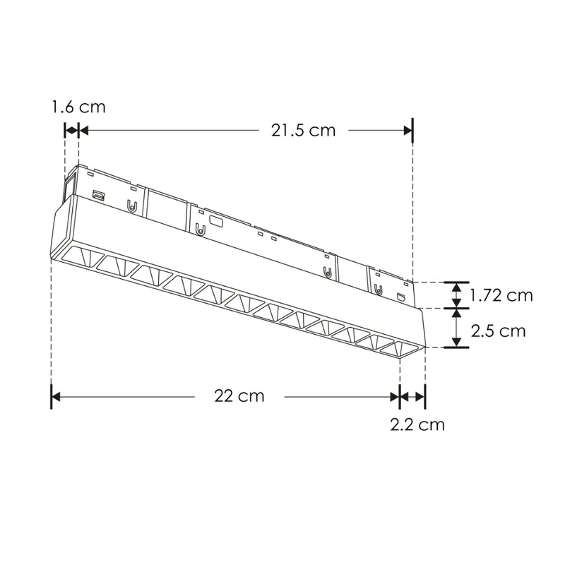 Luminario tipo rectangular puntual 12W 24° 12 cuerpos ópticos 48V cambio de color de luz vía app de cálido a frío - 2700K - 4100K - 5500K, para riel magnético de iLumileds
