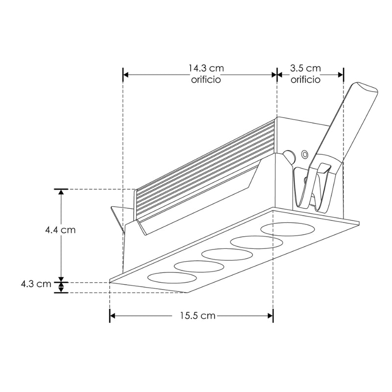 Luminario rectangular puntual 10W 36° bajo deslumbramiento, acabado blanco con 5 cuerpos con chips marca Osram 85-277V de iLumileds