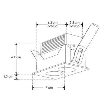 Luminario rectangular puntual 4W 36° bajo deslumbramiento, acabado negro con 2 cuerpos con chips marca Osram 85-277V de iLumileds