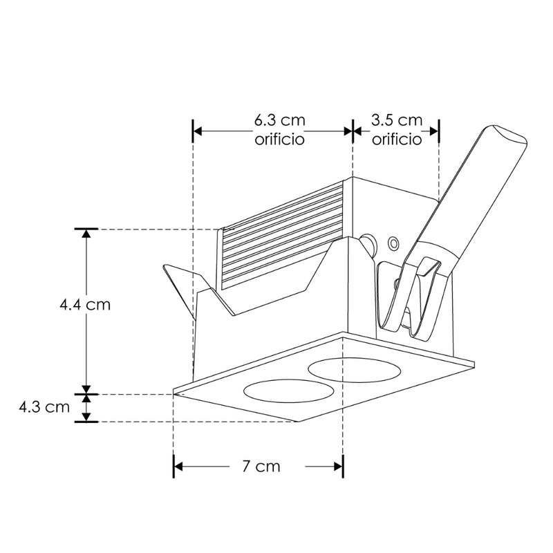 Luminario rectangular puntual 4W 36° bajo deslumbramiento, acabado negro con 2 cuerpos con chips marca Osram 85-277V de iLumileds