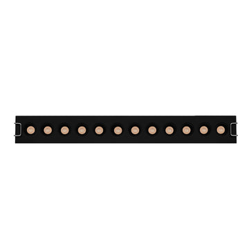 Luminario rectangular slim puntual 18W 36° CRI90 bajo deslumbramiento, todo negro con 12 cuerpos, opciones color de luz 85-277V de iLumileds