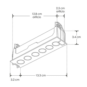 Luminario rectangular slim puntual 9W 36° CRI90 bajo deslumbramiento, todo blanco con 6 cuerpos, opciones color de luz 85-277V de iLumileds
