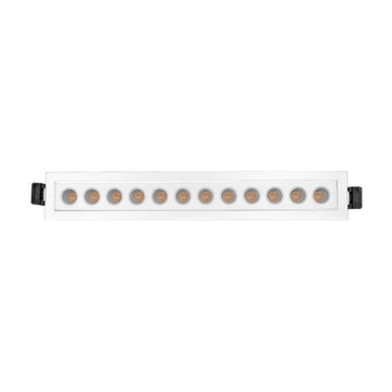 Luminario  rectangular dirigible slim puntual 18W 36° CRI90 bajo deslumbramiento, todo blanco con 12 cuerpos, opciones color de luz 85-277V de iLumileds