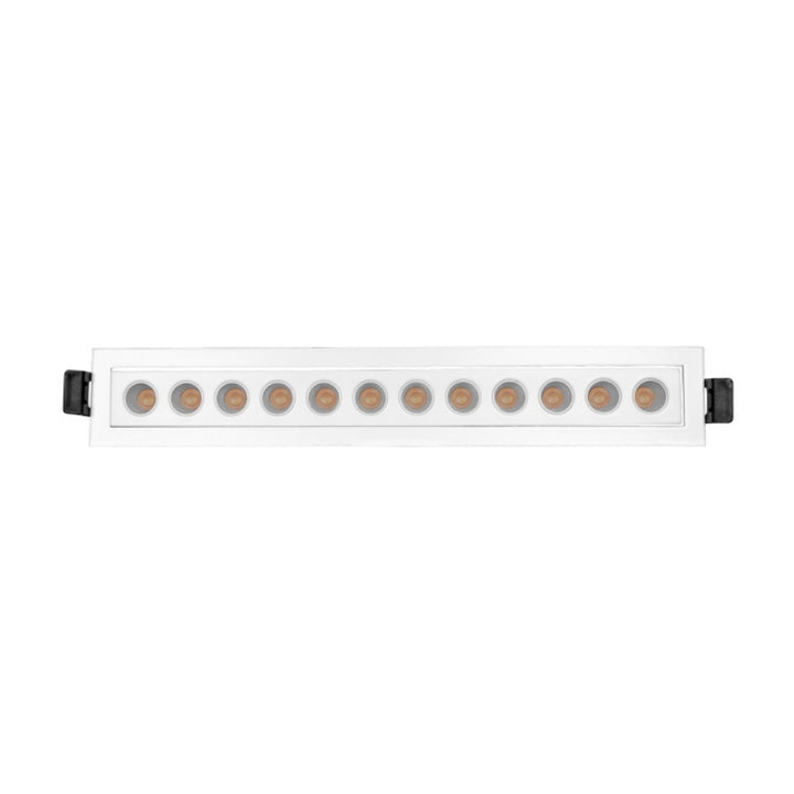 Luminario  rectangular dirigible slim puntual 18W 36° CRI90 bajo deslumbramiento, todo blanco con 12 cuerpos, opciones color de luz 85-277V de iLumileds
