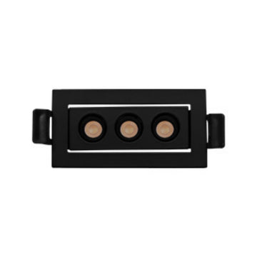 Luminario rectangular dirgible slim puntual 6W 36° CRI90 bajo deslumbramiento, todo negro con 3 cuerpos, opciones color de luz 85-277V de iLumileds