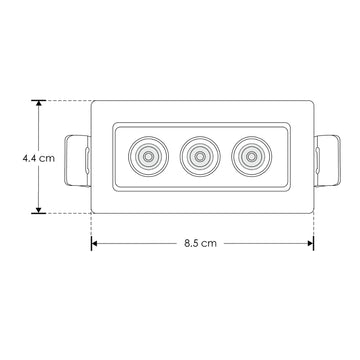 Luminario rectangular dirgible slim puntual 6W 36° CRI90 bajo deslumbramiento, todo negro con 3 cuerpos, opciones color de luz 85-277V de iLumileds