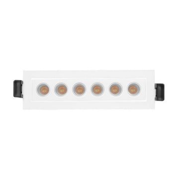 Luminario rectangular dirigible slim puntual 9W 36° CRI90 bajo deslumbramiento, todo blanco con 6 cuerpos, opciones color de luz 85-277V de iLumileds