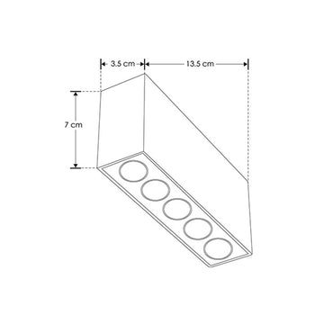 Luminario rectangular sobreponer puntual 10W 36° CRI90 bajo deslumbramiento, todo negro con 5 cuerpos, opciones color de luz 85-277V de iLumileds