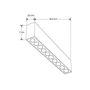 Luminario rectangular sobreponer puntual 20W 36° CRI90 bajo deslumbramiento, todo negro con 10 cuerpos, opciones color de luz 85-277V de iLumileds