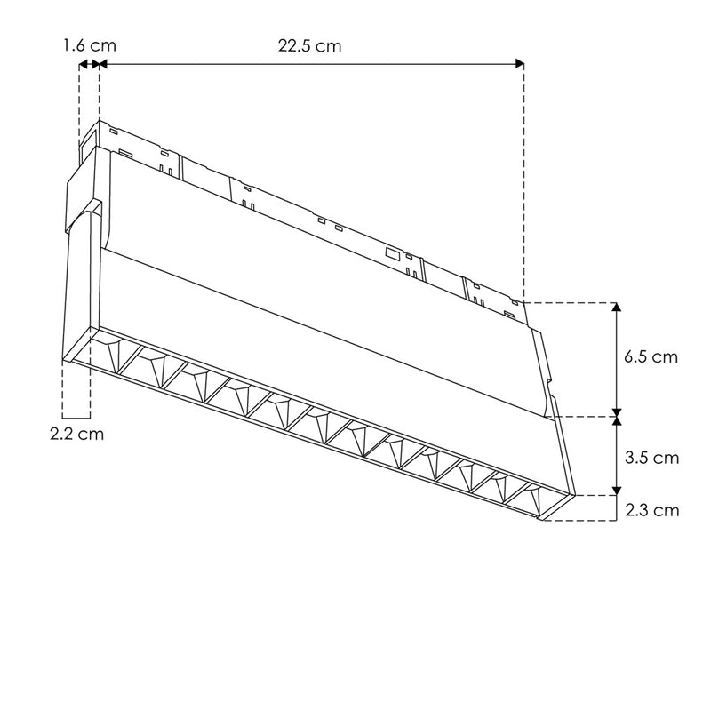 Luminario tipo rectangular puntual dirigible 12W 24° 12 cuerpos ópticos 48V ambio de color de luz vía app de cálido a frío - 2700K - 4100K - 5500K, para riel magnético de iLumileds