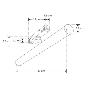 Luminario LED S14 dirigible 12W 360° (30cm) luz cálida (3000K) 48V para riel magenetico de iLumileds