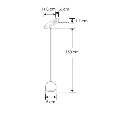 Esfera negra suspendida 4.5W 38° luz cálida (3000K) para riel magnético, 48Vcc, suspensión hasta 1.50m de iLumileds