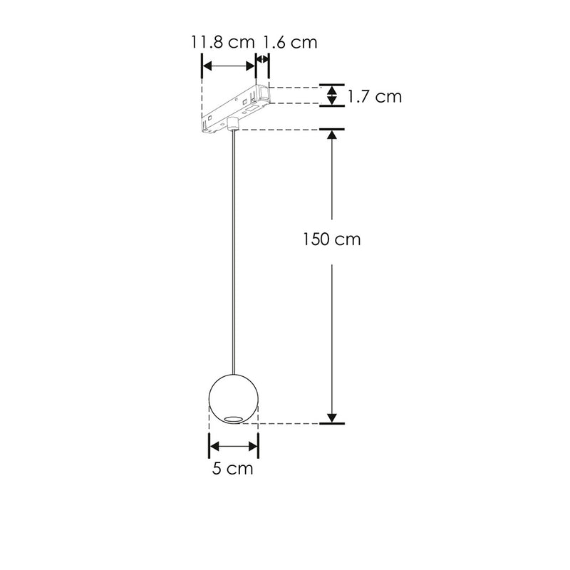 Esfera negra suspendida 4.5W 38° luz cálida (3000K) para riel magnético, 48Vcc, suspensión hasta 1.50m de iLumileds