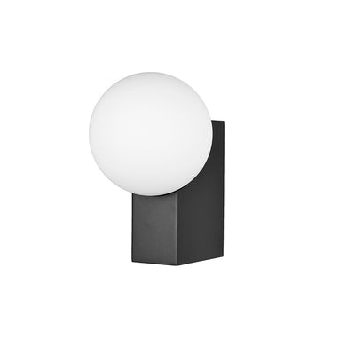Luminario exterior acabado negro de pared con una esfera difusa de cristal, base cuadrada, con base E14 de iLumileds
