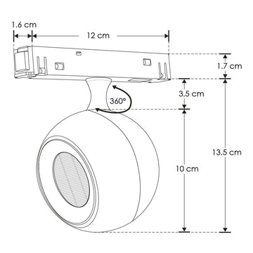 Proyector esferico dirigible 7W 24° 3000K bajo deslumbramiento con louver honey 48Vcc para riel magnético de iLumileds
