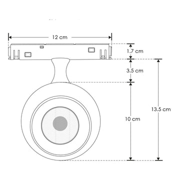 Proyector esferico dirigible 7W 24° 3000K bajo deslumbramiento con louver honey 48Vcc para riel magnético de iLumileds