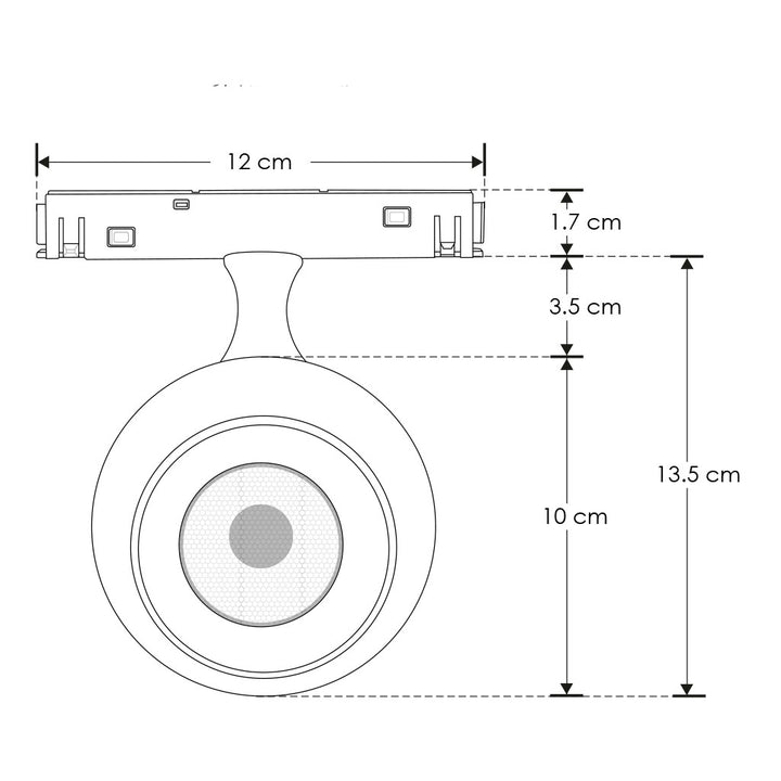 Proyector esferico dirigible 7W 24° 3000K bajo deslumbramiento con louver honey 48Vcc para riel magnético de iLumileds