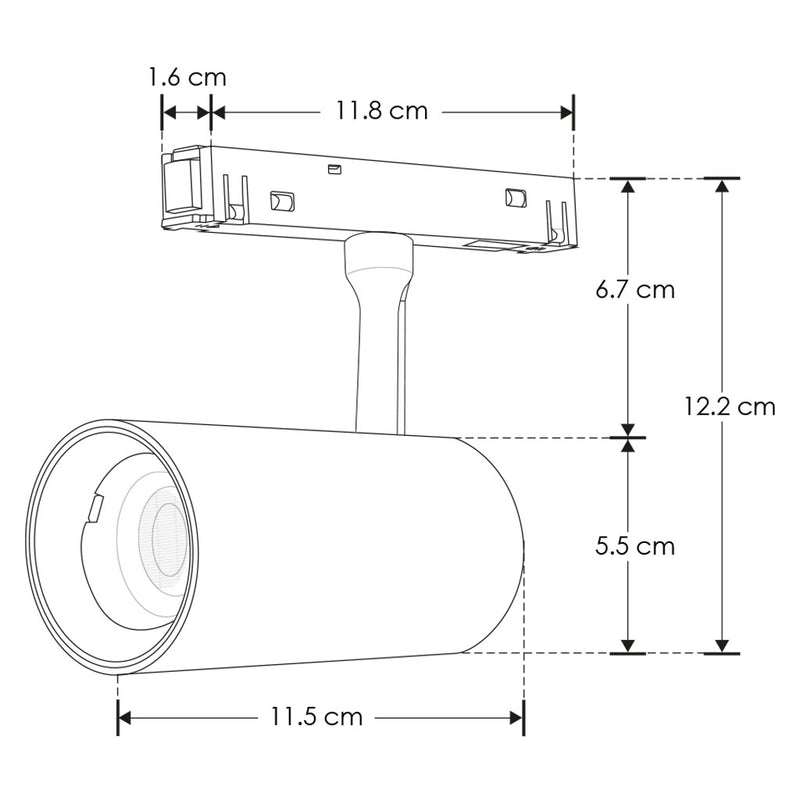 Proyector dirigible acabado blanco 15W 24° 3000K 48Vcc para riel magnético de iLumileds