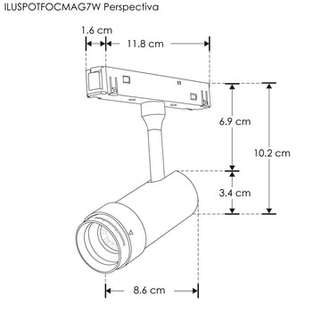 Proyector magnético dirigible 7W, ángulo de apertura ajustable 15 a 50° CRI:90 48Vcc luz neutro cálido de iLumileds