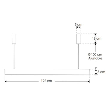 Luminario 40W luz directa 53° (30W) / indirecta 120° (10W) 122cm para suspender, color de luz seleccionable 3000K-4000K-5500K ,fabricado en aluminio acabado negro 85-265V de iLumileds