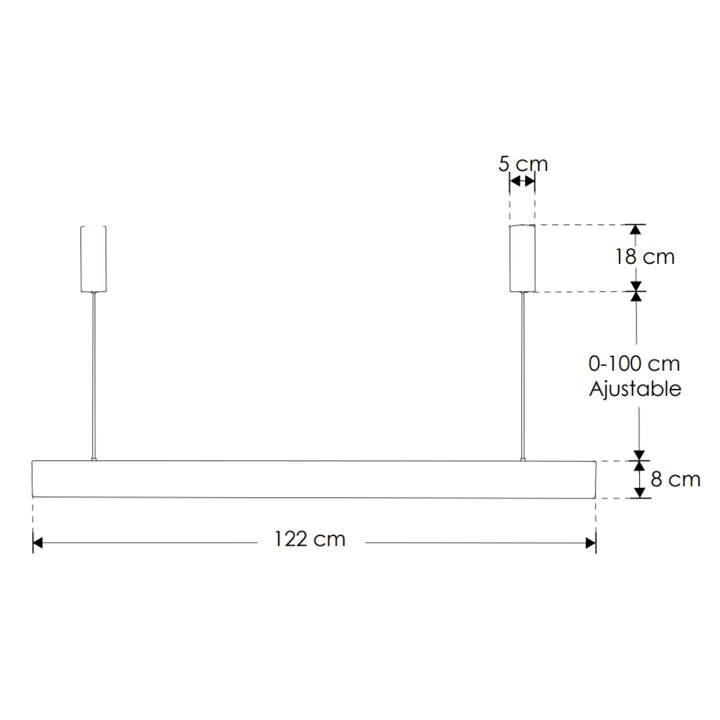 Luminario 40W luz directa 53° (30W) / indirecta 120° (10W) 122cm para suspender, color de luz seleccionable 3000K-4000K-5500K ,fabricado en aluminio acabado negro 85-265V de iLumileds