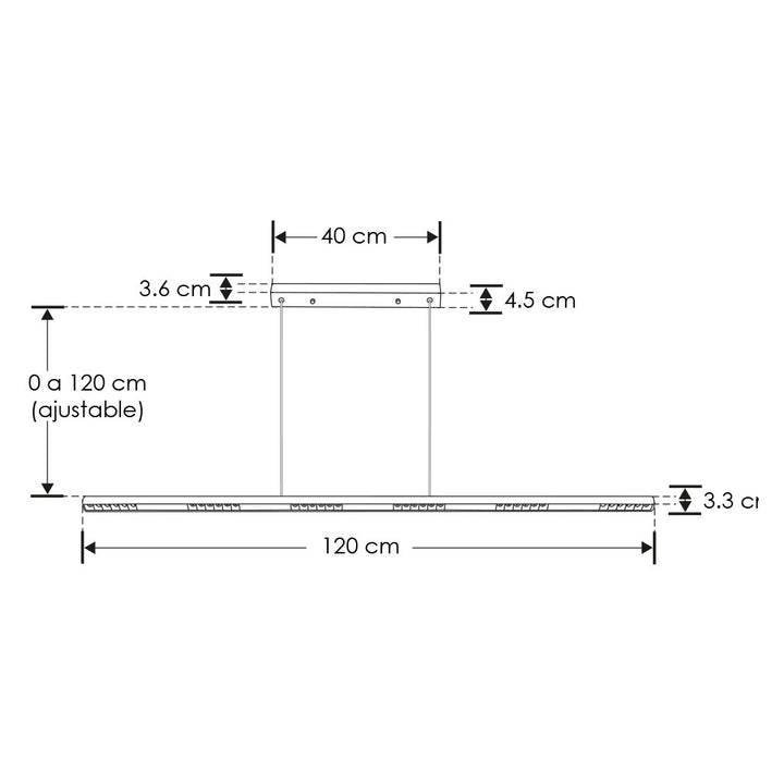 Luminario suspender 25w con 6 cuerpos ópticos 36° 120cm acabado negro opción color de luz de iLumileds