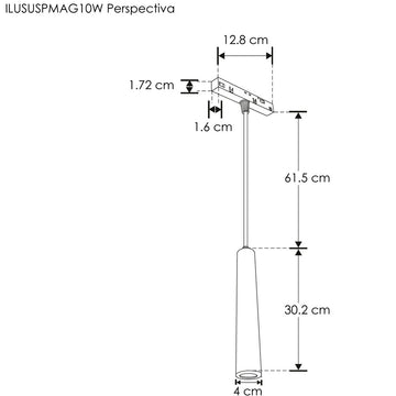 Luminario cilíndrico magnético para suspender 10W 24°, CRI:90 48Vcc luz neutro cálido de iLumileds