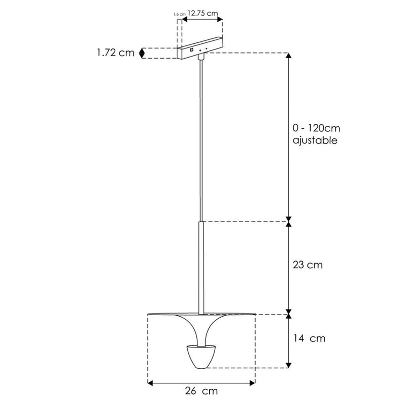 Luminario luz indirecta para suspender 12W luz cálida (3000K) para riel magnético, 48Vcc, suspensión ajustable hasta 1.20m de iLumileds