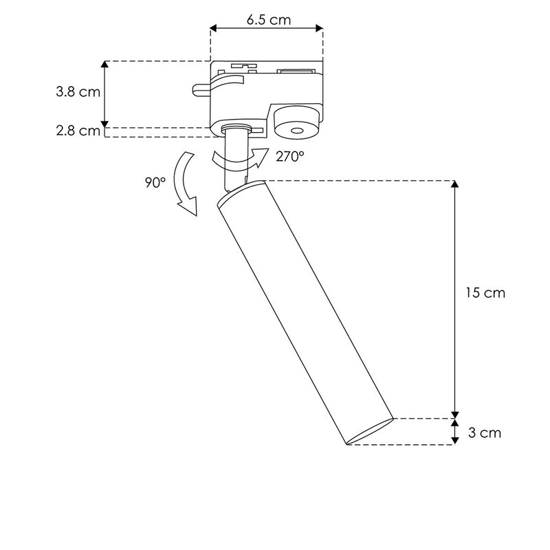 Proyector cilíndrico (15cm) dirigible 5W 38° 85-265V acabado negro para riel eléctrico de iLumileds