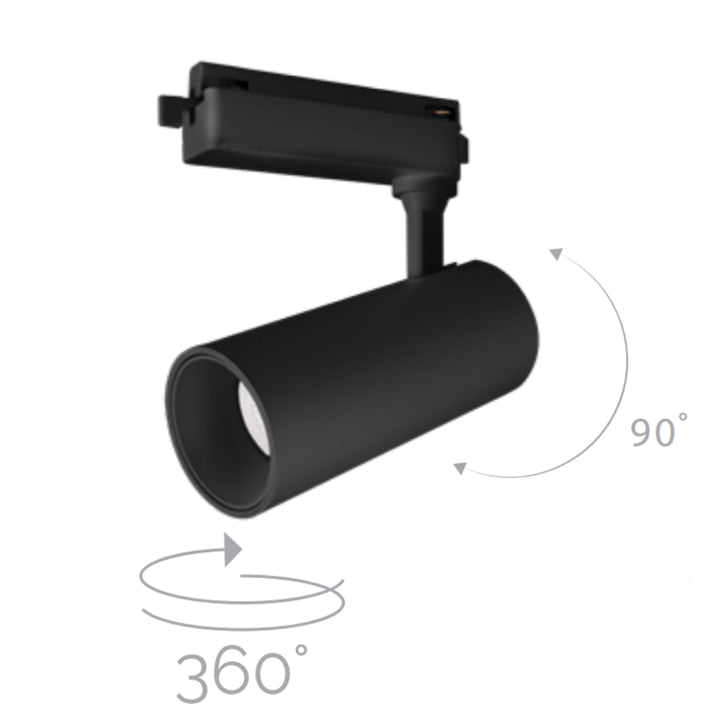 Proyector para riel electrificado 18W 35° acabado negro, color de luz seleccionable con switch (cálido - 3000K, neutro - 4000K, frío 6000K) 85-265V de iLumileds