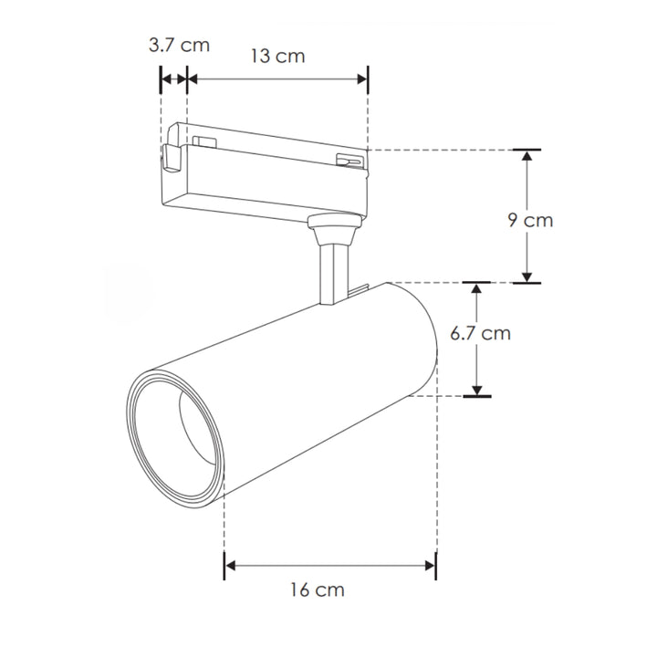 Proyector para riel electrificado 18W 35° acabado negro, color de luz seleccionable con switch (cálido - 3000K, neutro - 4000K, frío 6000K) 85-265V de iLumileds