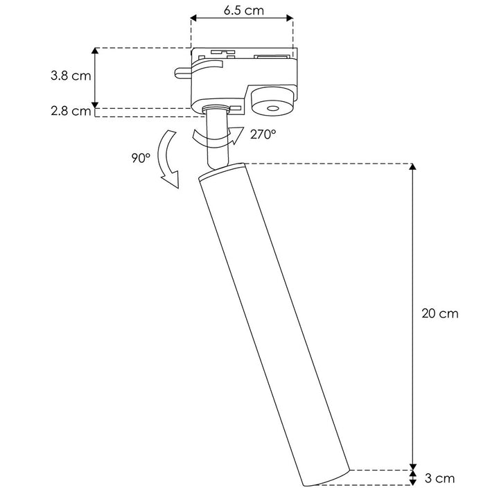 Proyector cilíndrico (20cm) dirigible 7W 35° 85-265V acabado negro para riel eléctrico de iLumileds