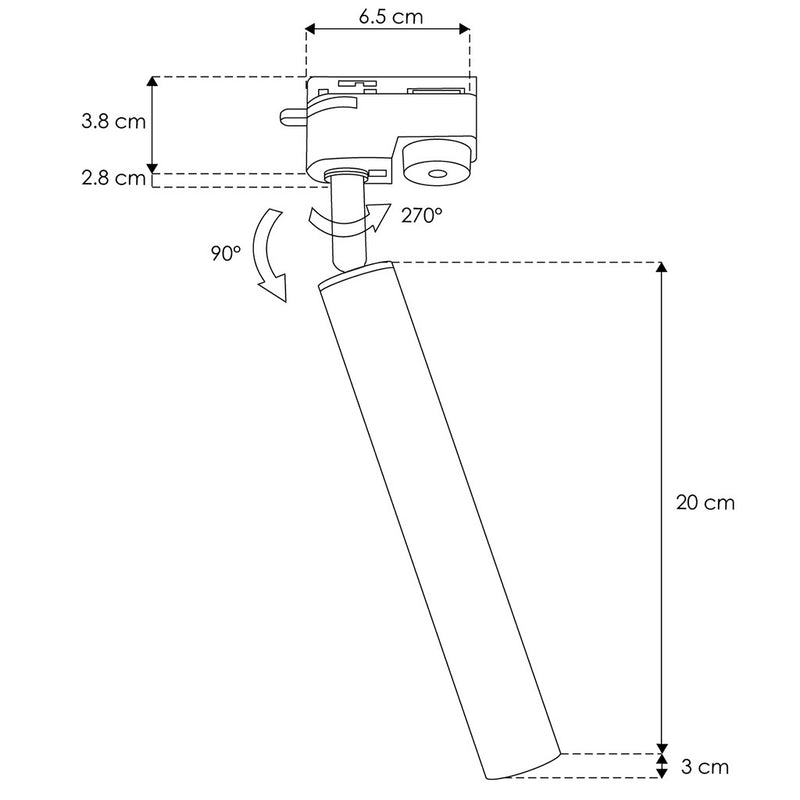 Proyector cilíndrico (20cm) dirigible 7W 38° 85-265V acabado negro para riel eléctrico de iLumileds