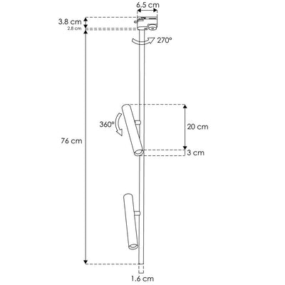 Luminario doble proyector cilíndrico dirigible, 76cm de altura, 2x5W 38° 85-265V acabado negro para riel eléctrico de iLumileds