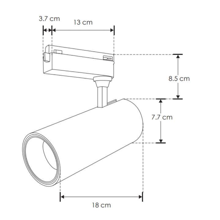 Proyector para riel electrificado 30W 35° acabado negro, color de luz seleccionable con switch (cálido - 3000K, neutro - 4000K, frío 6000K) 85-265V de iLumileds