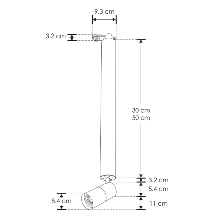 Proyector cilíndrico dirigible con brazo de 50cm con base GU10 acabado negro para riel eléctrico de iLumileds