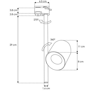 Proyector cilíndrico dirigible con louver honeycomb con brazo de 26cm con base GU10 acabado negro para riel eléctrico de iLumileds