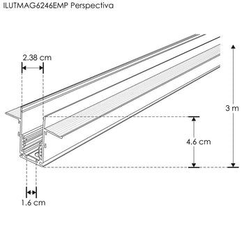 Riel magnético negro profundo para empotrar (tabla roca o en madera) de 3m incluye cubierta negra y kit de 2 tapas de iLumileds