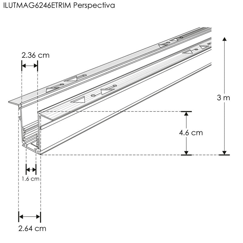 Riel magnético negro profundo para empotrar (en madera con acabado laminado) de 3m incluye cubierta negra y kit de 2 tapas de iLumileds