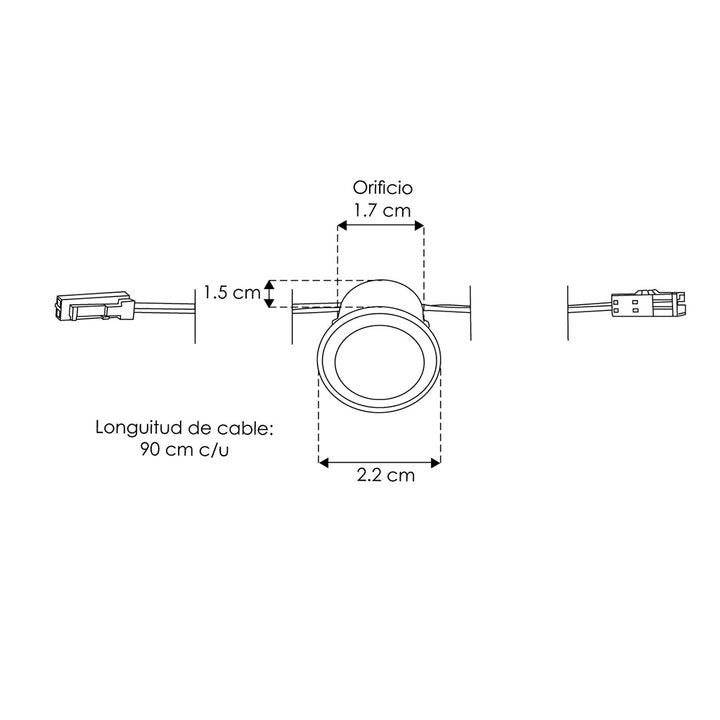 Atenuador para empotrar en mueble, táctil para tira LED, 12-24V cc., 12V-72W máx. / 24V- 144W máx. de iLumileds