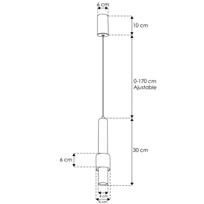 Cilíndro de luz acabado negro para suspender 5W 24° luz cálida (3000K), suspensión ajustable 0-170cm de línea Europea iLumileds